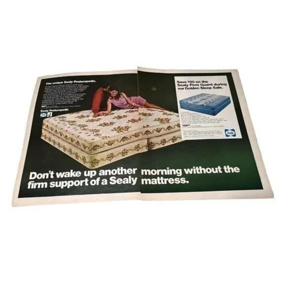 1970 Sealy Posturepedic Bed Double Page Original Vintage Print Ad